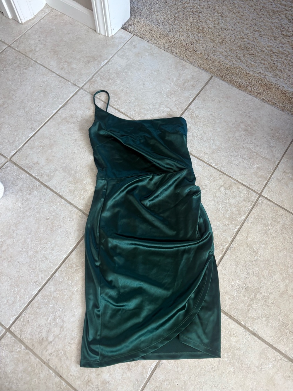 Windsor Forest Green Satin One-Shoulder Cocktail Dress